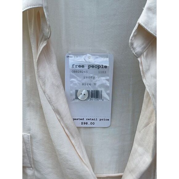 NWT Free People Blouse Top Women's M Ivory  Long Sleeves Collared - Picture 3 of 7